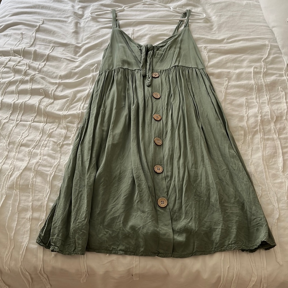 Olive green button down flowy dress